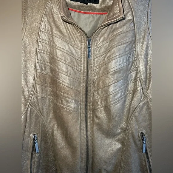 Bernardo Leather Jacket Gold Metallic Shimmer, Moto, Vintage, Retro Women’s M/L - Picture 5 of 13